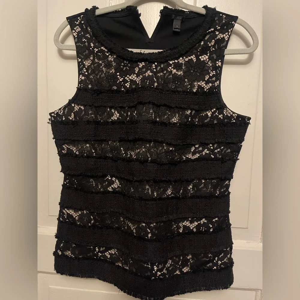 J. Crew NWOT Black Lace Sleeveless Blouse - Picture 2 of 16